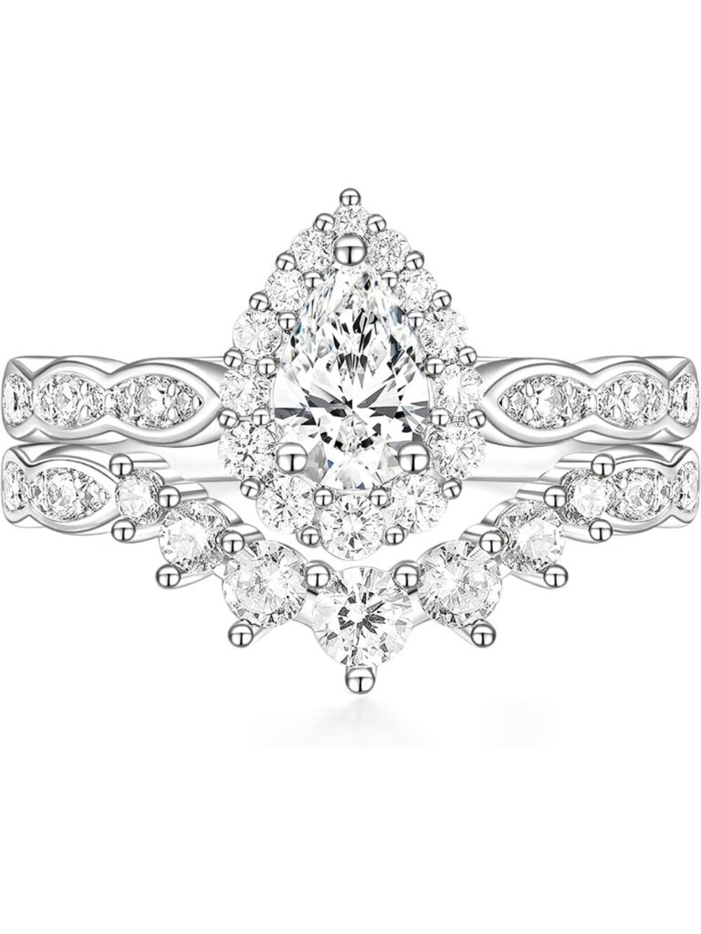 Teardrop Halo Vintage Bridal Ring Set, Cubic Zirconia Engagement & Wedding Band